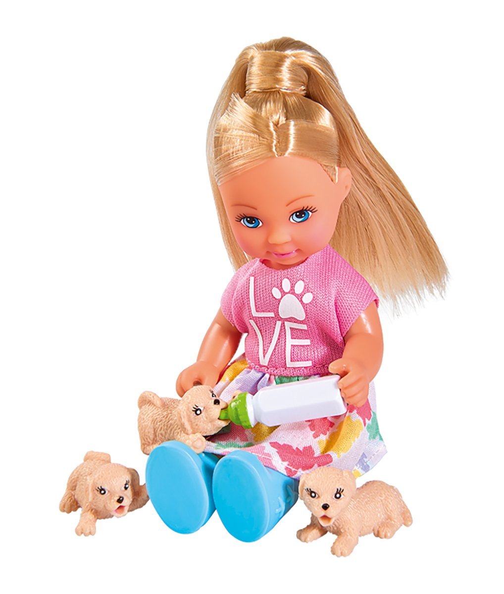 Кукла Еви с собачкой и щенками, 12 см.  